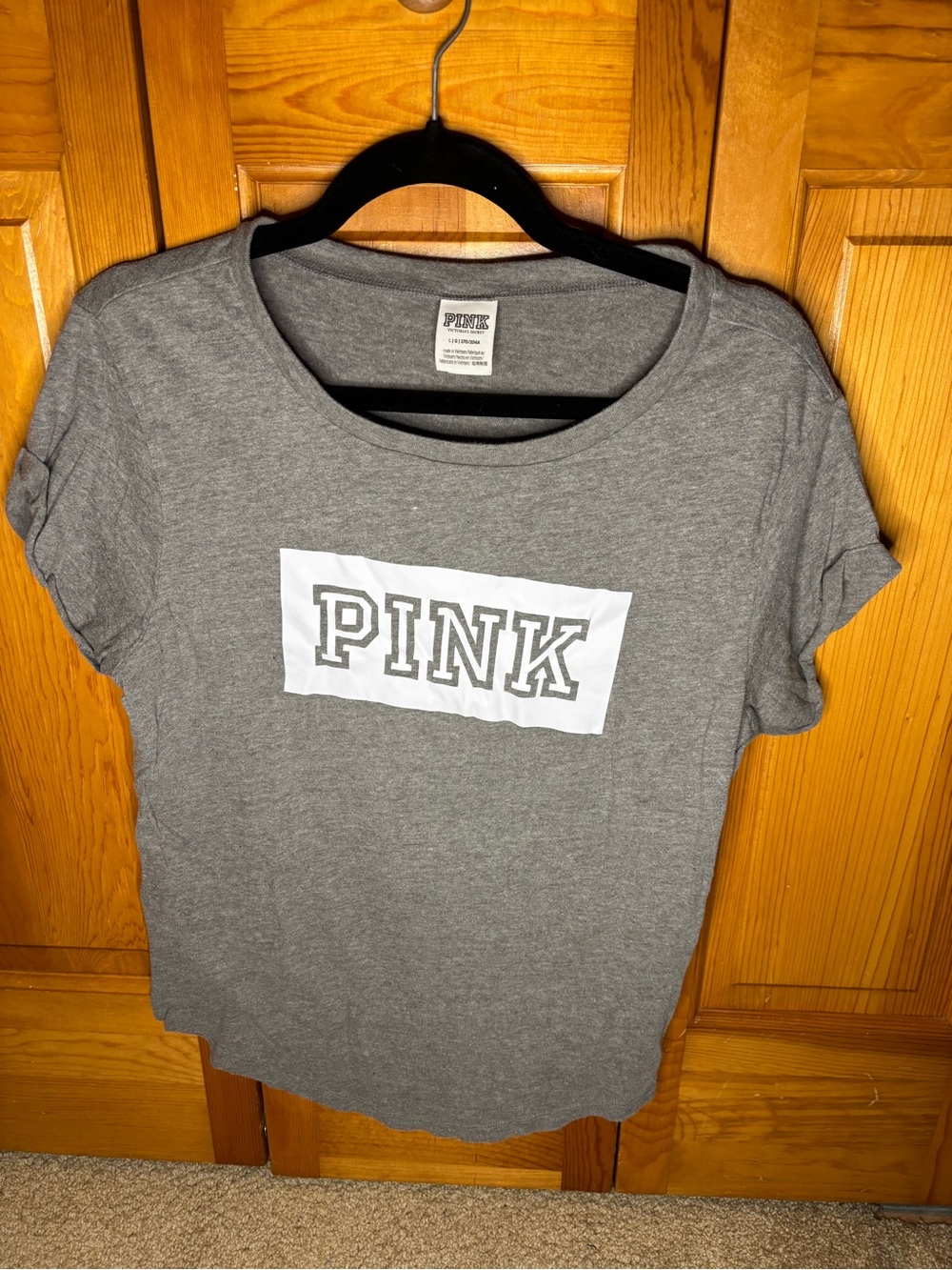 PINK Victoria's Secret Gray Logo Short Sleeve Tee